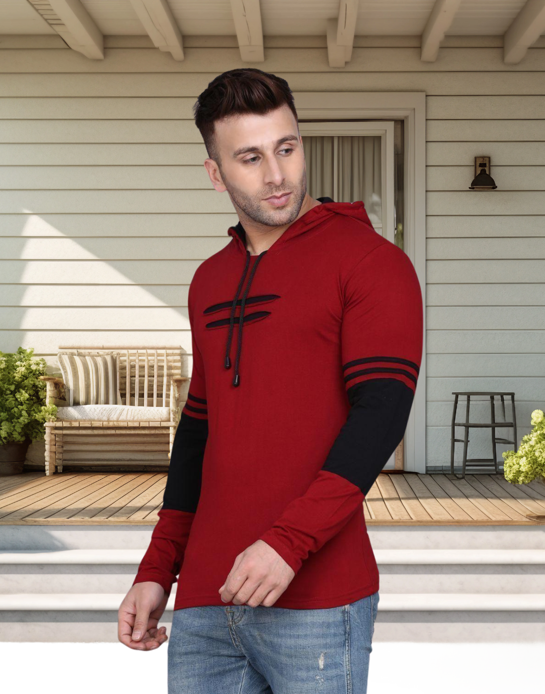 Cotton Solid Full Sleeves Hooded T-Shirts, cotton t shirt for mens, Men's T-Shirts, cotton t shirt for men