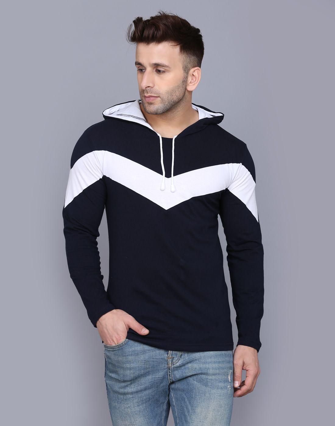 Cotton Color Block Full Sleeves Hooded T-Shirt, cotton t shirt for mens, Men's T-Shirts, cotton t shirt for men