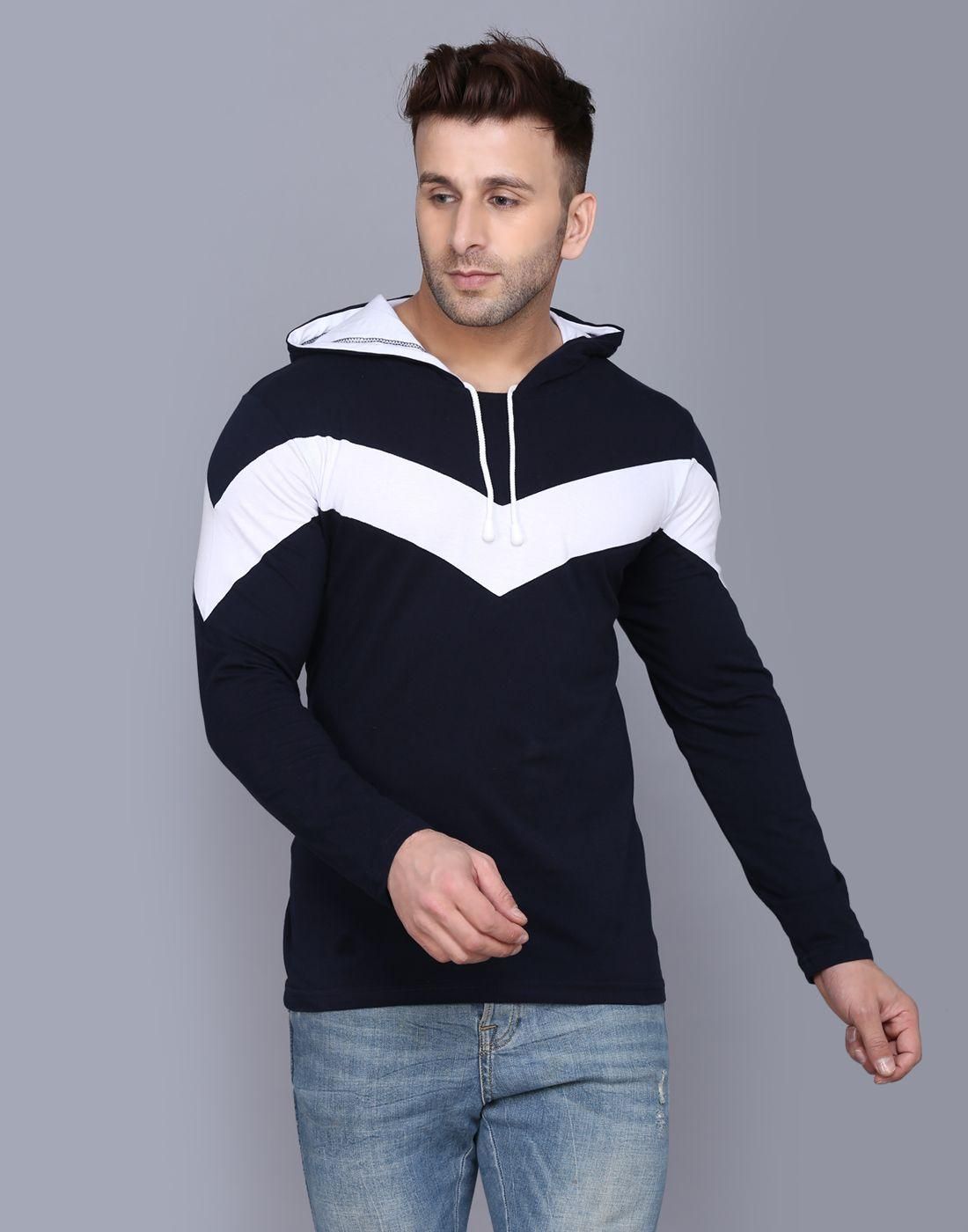 Cotton Color Block Full Sleeves Hooded T-Shirt, cotton t shirt for mens, Men's T-Shirts, cotton t shirt for men